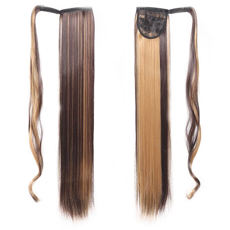 85 CM Ponytail Extension Wrap Around Long Straight Pony Tail Hair Synthetic Hairpiece for Women Color Blonde Long Straight Wrap Around Ponytail Human Hair Clip Synthetic Hairpiece