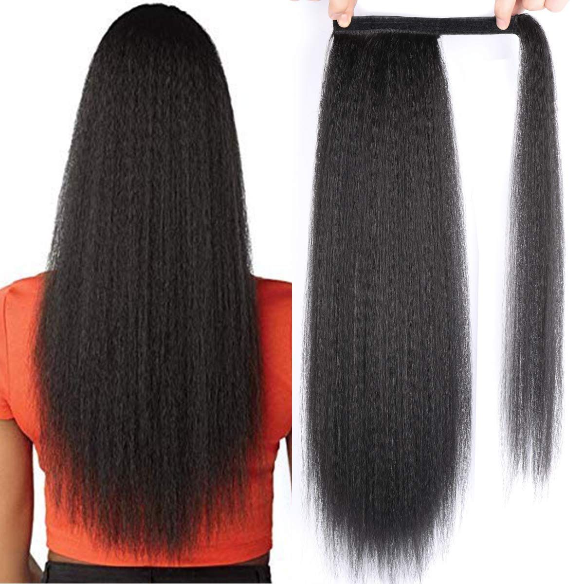 Long Yaki Straight Drawstring Ponytail Synthetic Thick Black Kinky Straight Ponytail Hairpieces Extensions Natural Black Color Clip in Drawstring Yaki Kinky Straight Hairpiece Afro Ponytail Hair
