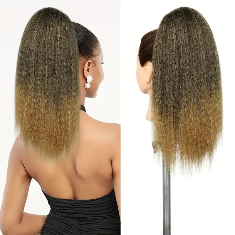 Long Yaki Straight Drawstring Ponytail Synthetic Thick Black Kinky Straight Ponytail Hairpieces Extensions Natural Black Color Clip in Drawstring Yaki Kinky Straight Hairpiece Afro Ponytail Hair