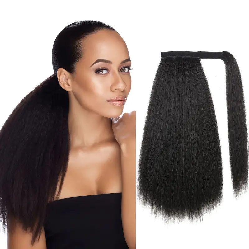 Long Yaki Straight Drawstring Ponytail Synthetic Thick Black Kinky Straight Ponytail Hairpieces Extensions Natural Black Color Clip in Drawstring Yaki Kinky Straight Hairpiece Afro Ponytail Hair
