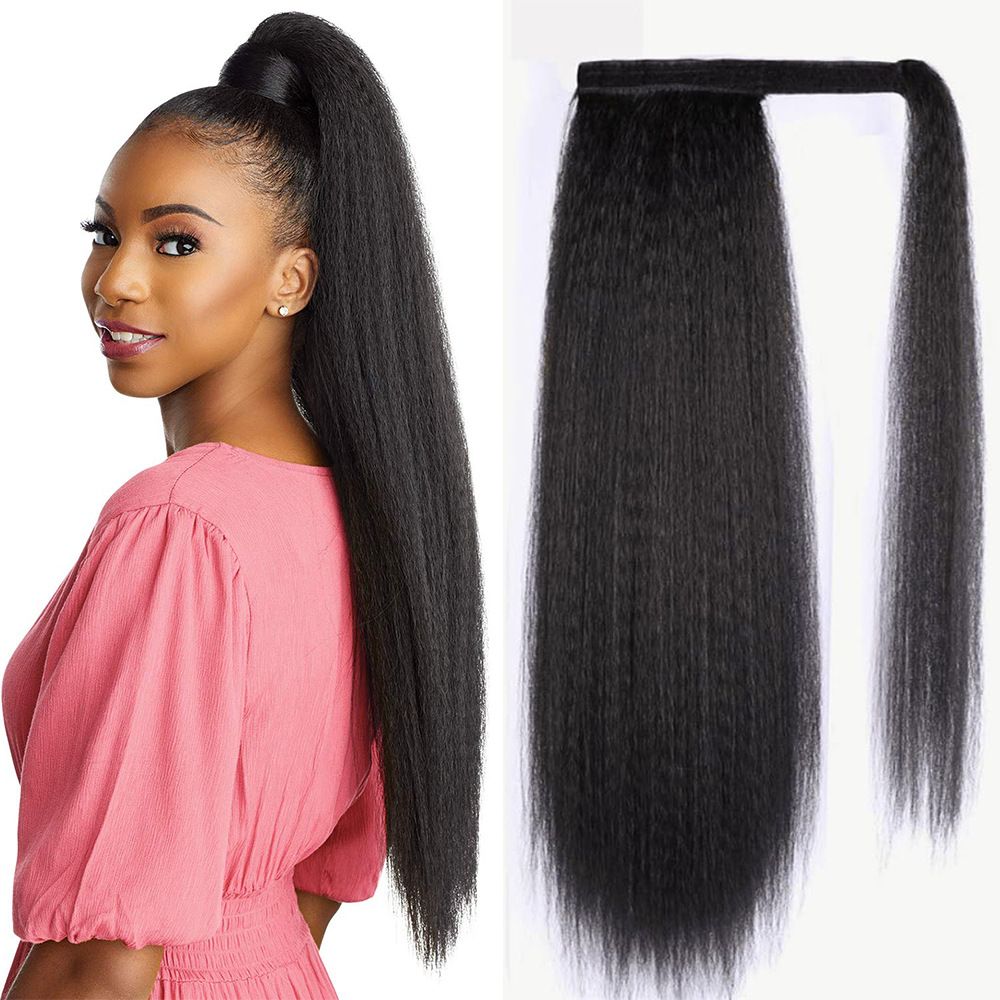 Long Yaki Straight Drawstring Ponytail Synthetic Thick Black Kinky Straight Ponytail Hairpieces Extensions Natural Black Color Clip in Drawstring Yaki Kinky Straight Hairpiece Afro Ponytail Hair