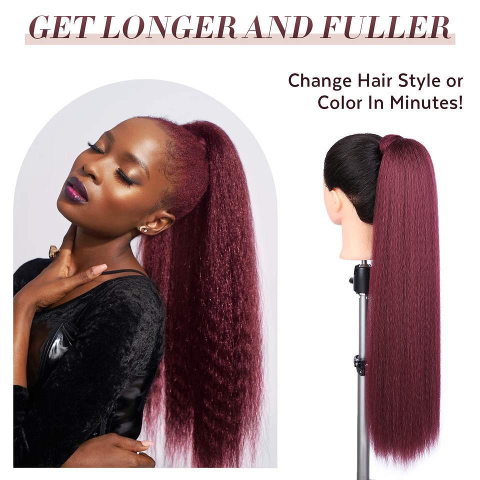 Long Yaki Straight Drawstring Ponytail Synthetic Thick Black Kinky Straight Ponytail Hairpieces Extensions Natural Black Color Clip in Drawstring Yaki Kinky Straight Hairpiece Afro Ponytail Hair