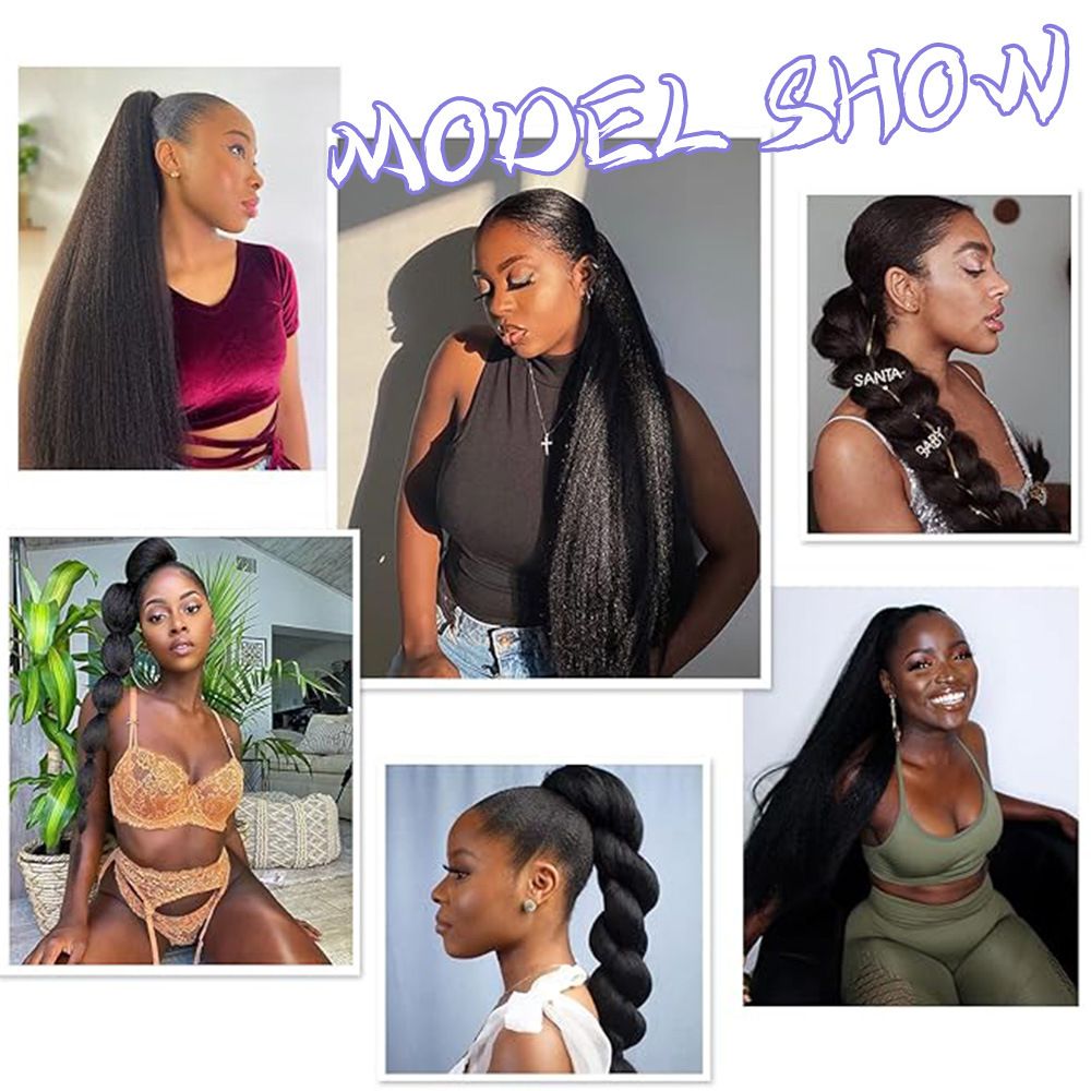 Long Yaki Straight Drawstring Ponytail Synthetic Thick Black Kinky Straight Ponytail Hairpieces Extensions Natural Black Color Clip in Drawstring Yaki Kinky Straight Hairpiece Afro Ponytail Hair