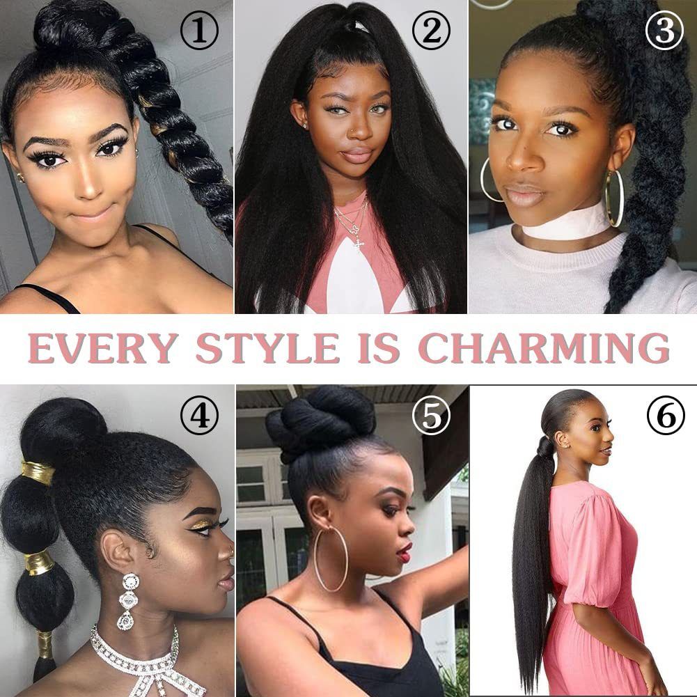 Long Yaki Straight Drawstring Ponytail Synthetic Thick Black Kinky Straight Ponytail Hairpieces Extensions Natural Black Color Clip in Drawstring Yaki Kinky Straight Hairpiece Afro Ponytail Hair