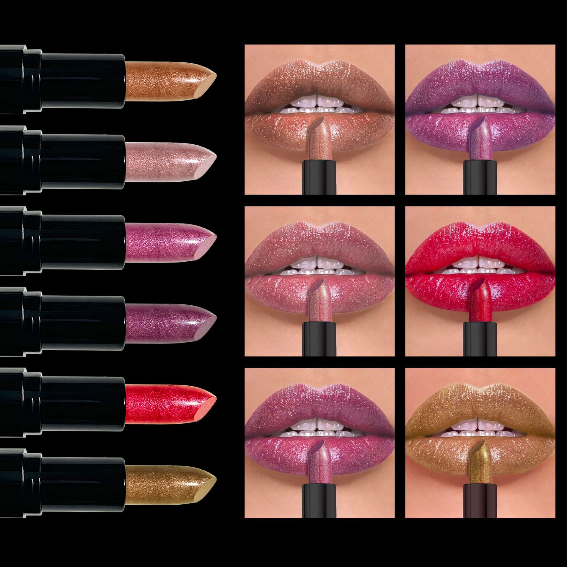 Shimmer Lipstick Long Lasting for Women with Metallic 3D Shine Hydrating Formula, High Impact Diamond Nude Glitter Lip Balm Tinted Lip Gloss High Pigmented Lip Color Nonstick Trasferproof Lip Makeup