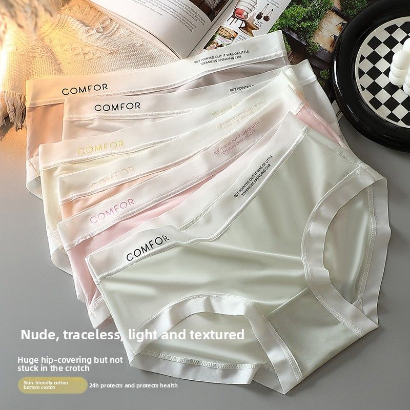 Women's Ultra Thin Ice Silk Underwear Seamless Mid Waisted Soft Briefs Panties See Through Thin Breathable Sexy Panties Women’s Underwear Seamless Panties Black/White/Beige/Rose/Complexion/Khaki