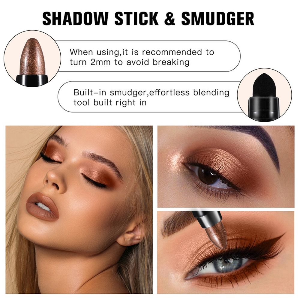Eyeshadow 101 Cream-to-Powder Waterproof Shadow Stick Marmalade Shimmer Long-Lasting, Crease-Proof, Orange Apricot Shimmer Cream Eyeshadow with Built-in Smudger Silky Formula Glitter With Makeup Brush