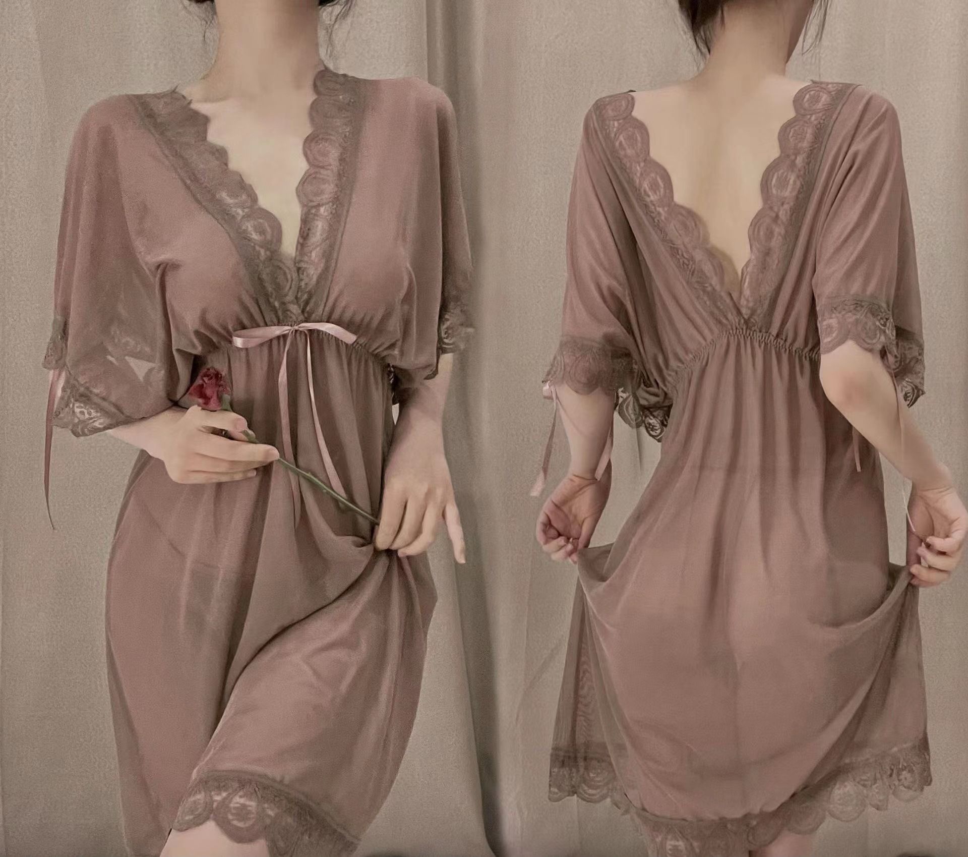 Women's Lace Kimono Robe Babydoll Lingerie Mesh Nightgown Cover Up Mesh Chemise V Neck Sleepwear Lace Kimono Robe Babydoll Sexy Lingerie Mesh Chemise Lace Teddy Nightdress