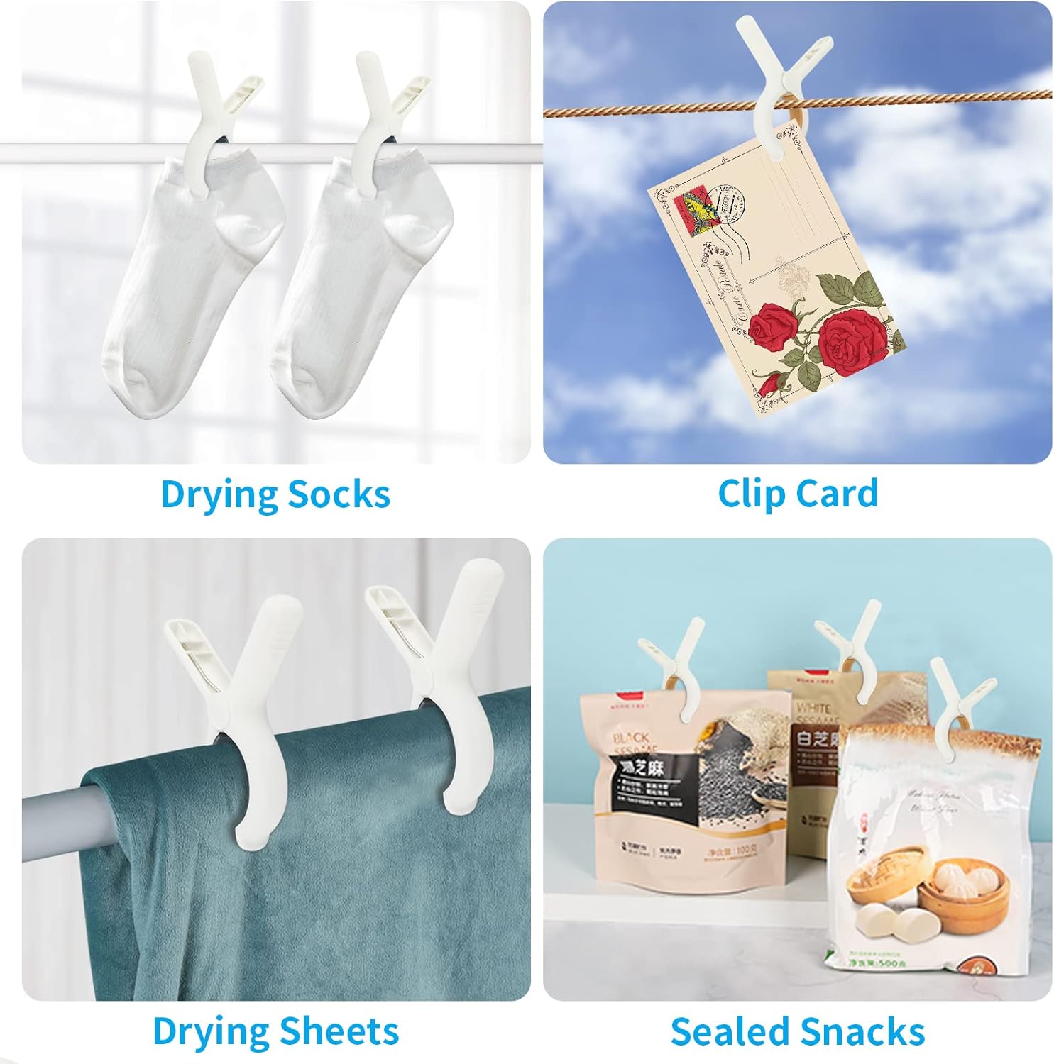 12 PCS Plastic Clothespins Heavy Duty Clothes Pins Windproof Clamps Beach Blankets Clothes Pegs with Strong Anti-Rust Springs, Blankets to Dry on Clothesline Hanging Rack Quilt Drying Clip for Laundy