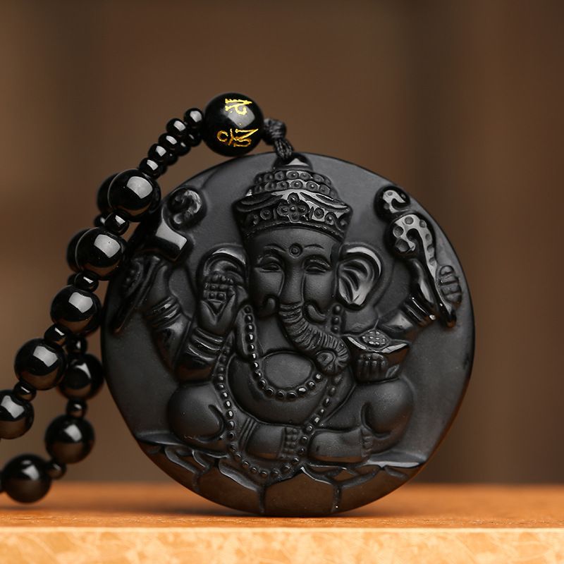 Obsidian Necklace Lucky Amulet Protection Pendant with Adjustable Bead Chain Black Crystal Talisman Spiritual Jewelry Lucky Amulet Protection Healing Crystal Stone Talisman Gift for Men Women
