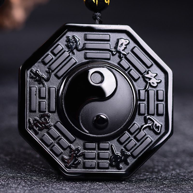 Obsidian Necklace Lucky Amulet Protection Pendant with Adjustable Bead Chain Black Crystal Talisman Spiritual Jewelry Lucky Amulet Protection Healing Crystal Stone Talisman Gift for Men Women