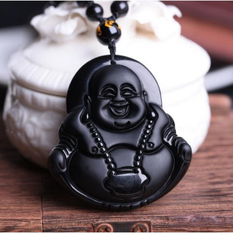 Obsidian Necklace Lucky Amulet Protection Pendant with Adjustable Bead Chain Black Crystal Talisman Spiritual Jewelry Lucky Amulet Protection Healing Crystal Stone Talisman Gift for Men Women