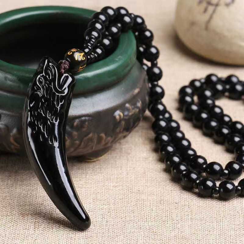 Obsidian Necklace Lucky Amulet Protection Pendant with Adjustable Bead Chain Black Crystal Talisman Spiritual Jewelry Lucky Amulet Protection Healing Crystal Stone Talisman Gift for Men Women