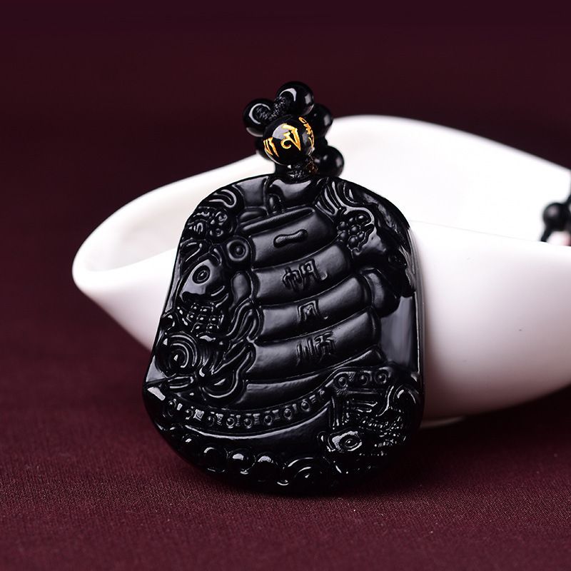 Obsidian Necklace Lucky Amulet Protection Pendant with Adjustable Bead Chain Black Crystal Talisman Spiritual Jewelry Lucky Amulet Protection Healing Crystal Stone Talisman Gift for Men Women