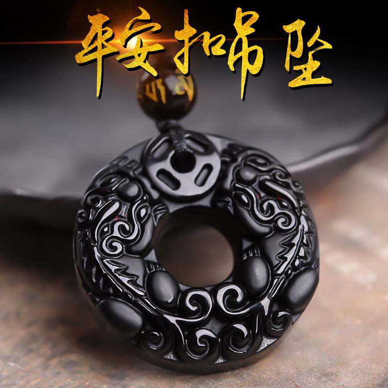 Obsidian Necklace Lucky Amulet Protection Pendant with Adjustable Bead Chain Black Crystal Talisman Spiritual Jewelry Lucky Amulet Protection Healing Crystal Stone Talisman Gift for Men Women