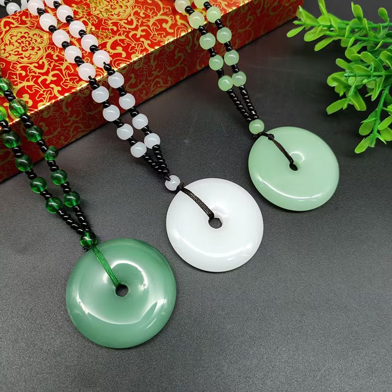 Necklace Black Healing Crystal Circle Amulet Lucky Coin Donuts Charm Protection Quartz Reiki Peace Donut Beads Pendant Necklace  for both men and women