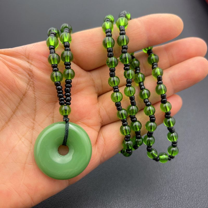 Necklace Black Healing Crystal Circle Amulet Lucky Coin Donuts Charm Protection Quartz Reiki Peace Donut Beads Pendant Necklace  for both men and women