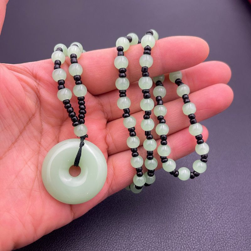 Necklace Black Healing Crystal Circle Amulet Lucky Coin Donuts Charm Protection Quartz Reiki Peace Donut Beads Pendant Necklace  for both men and women