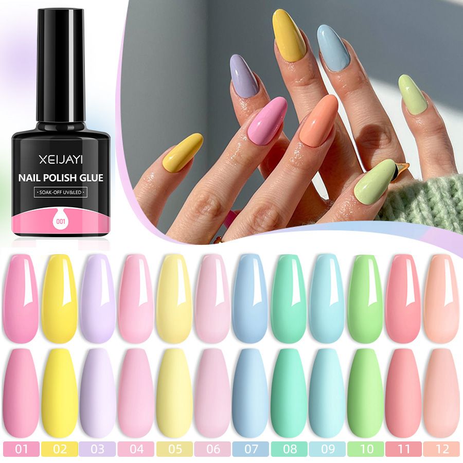 Gel Nail Polish Set 12 Colors, Spring Summer Pastel Soft Green Blue Coral Peach Lilac Purple Pale Creamy Shades Popular Nail Art Design Salon Free Spirit Glossy Collection at Home DIY Manicure Gifts