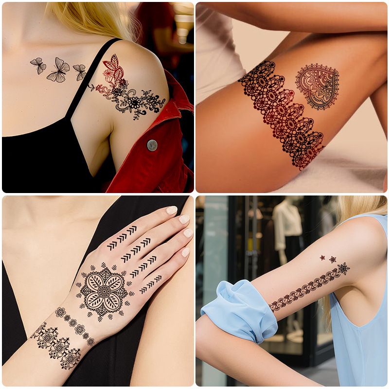 Temporary Tattoo Waterproof Fun Fake Body Art Arm Sketch Scar Sticker Sexy Tattoo Set Beautiful Exquisite 3D Realistic Flowers, Abdominate, Chest, Waist and Back Applied Fake Tattoo for Women Men