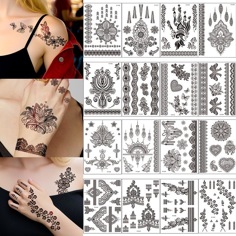 Temporary Tattoo Waterproof Fun Fake Body Art Arm Sketch Scar Sticker Sexy Tattoo Set Beautiful Exquisite 3D Realistic Flowers, Abdominate, Chest, Waist and Back Applied Fake Tattoo for Women Men