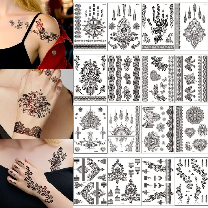 Temporary Tattoo Waterproof Fun Fake Body Art Arm Sketch Scar Sticker Sexy Tattoo Set Beautiful Exquisite 3D Realistic Flowers, Abdominate, Chest, Waist and Back Applied Fake Tattoo for Women Men