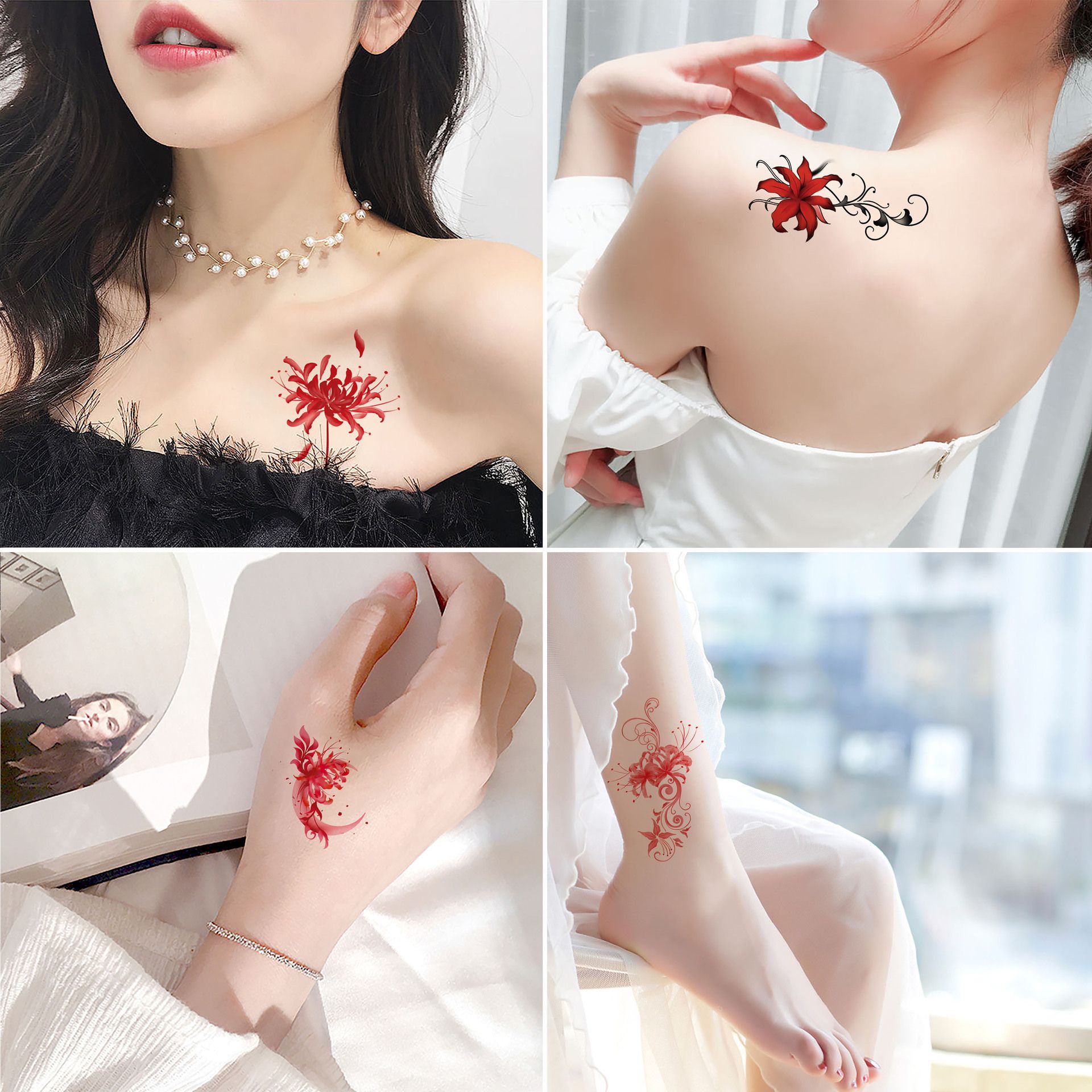 30 Sheets Temporary Tattoos Watercolor Floral Stickers Waterproof Fake Tattoo for Body Art, Mixed Style Realistic Small Flowers Women Girls Tattoos for Arm Hand Neck Legs Shoulder Back