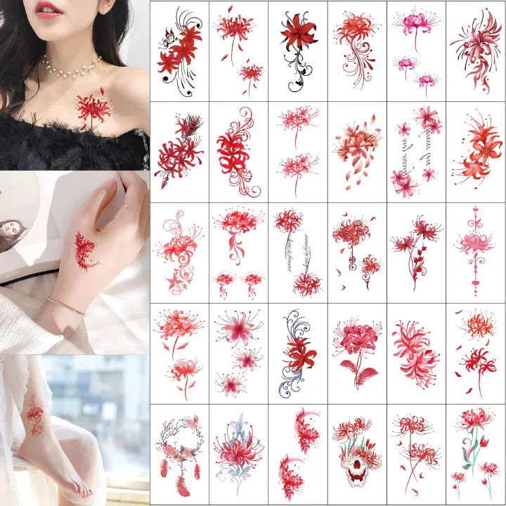 30 Sheets Temporary Tattoos Watercolor Floral Stickers Waterproof Fake Tattoo for Body Art, Mixed Style Realistic Small Flowers Women Girls Tattoos for Arm Hand Neck Legs Shoulder Back