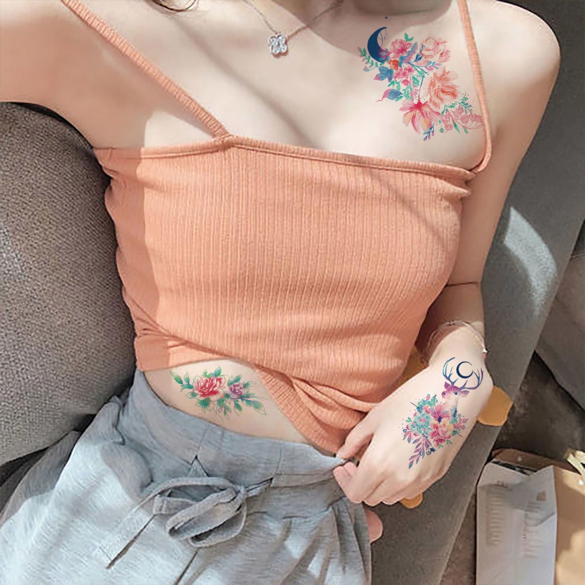 30 Sheets Temporary Tattoos Watercolor Floral Stickers Waterproof Fake Tattoo for Body Art, Mixed Style Realistic Small Flowers Women Girls Tattoos for Arm Hand Neck Legs Shoulder Back