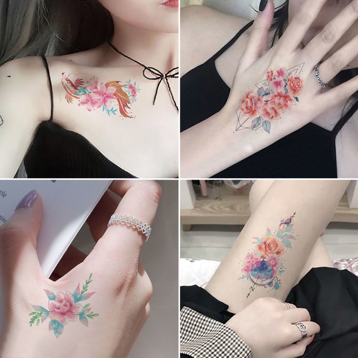 30 Sheets Temporary Tattoos Watercolor Floral Stickers Waterproof Fake Tattoo for Body Art, Mixed Style Realistic Small Flowers Women Girls Tattoos for Arm Hand Neck Legs Shoulder Back