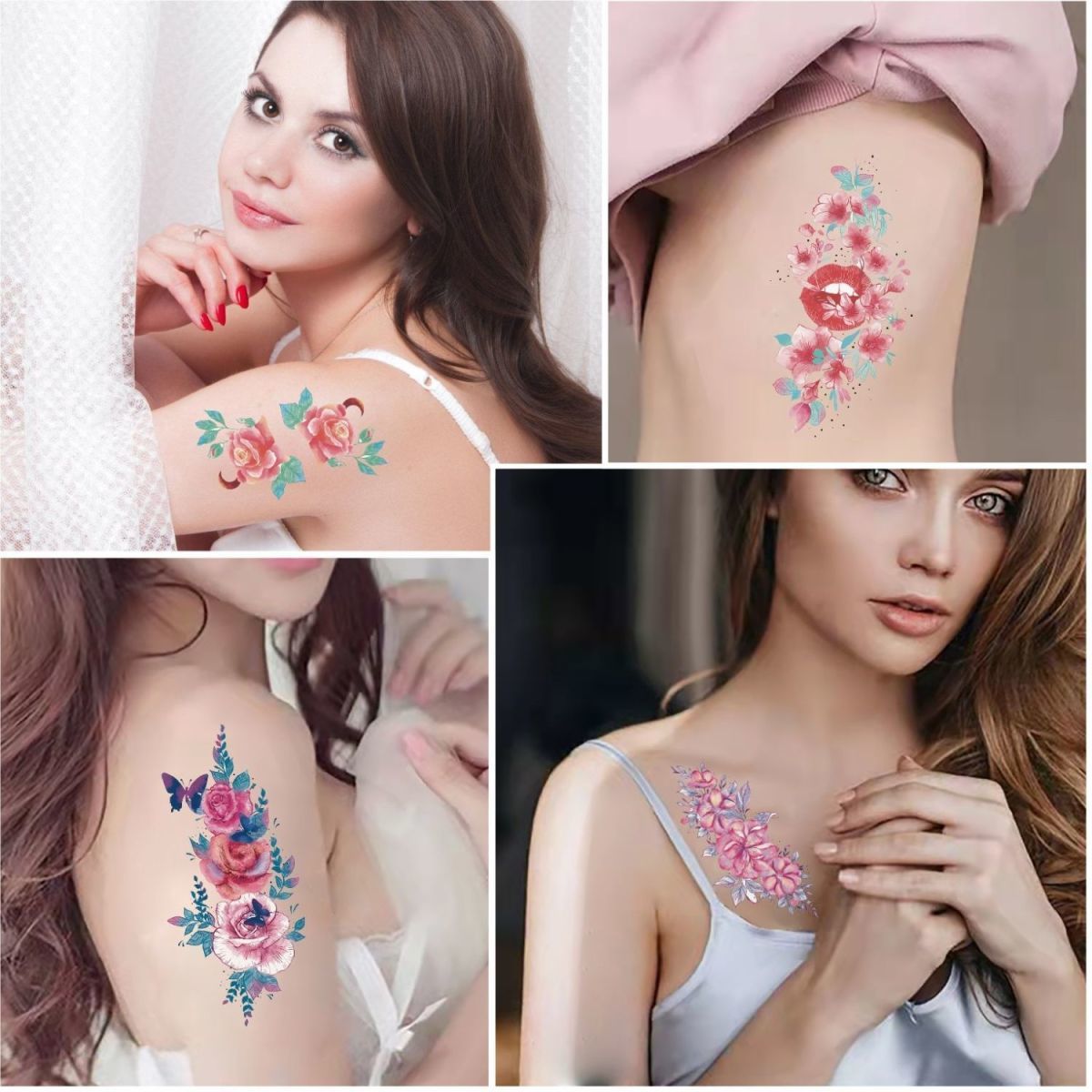 30 Sheets Temporary Tattoos Watercolor Floral Stickers Waterproof Fake Tattoo for Body Art, Mixed Style Realistic Small Flowers Women Girls Tattoos for Arm Hand Neck Legs Shoulder Back