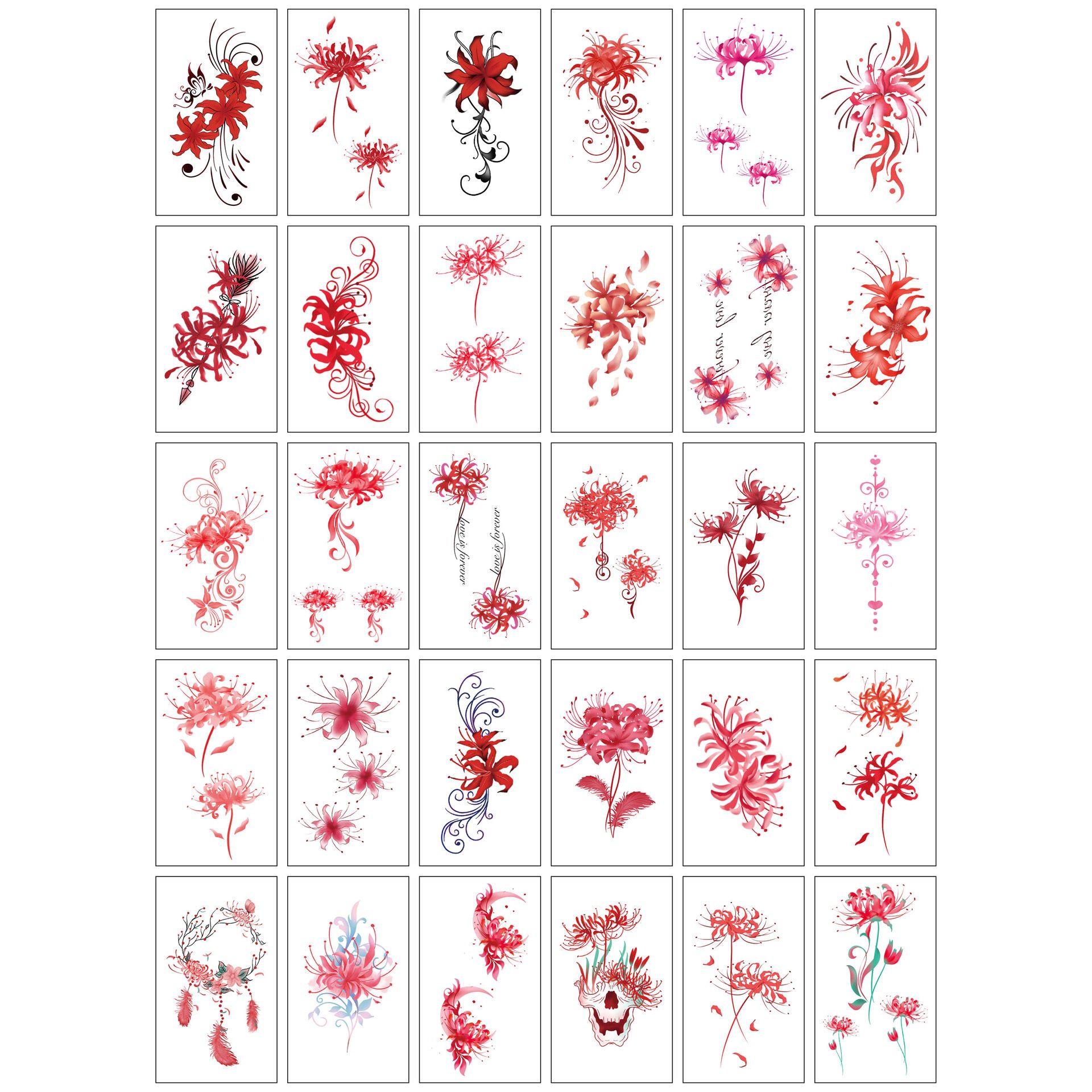 30 Sheets Temporary Tattoos Watercolor Floral Stickers Waterproof Fake Tattoo for Body Art, Mixed Style Realistic Small Flowers Women Girls Tattoos for Arm Hand Neck Legs Shoulder Back