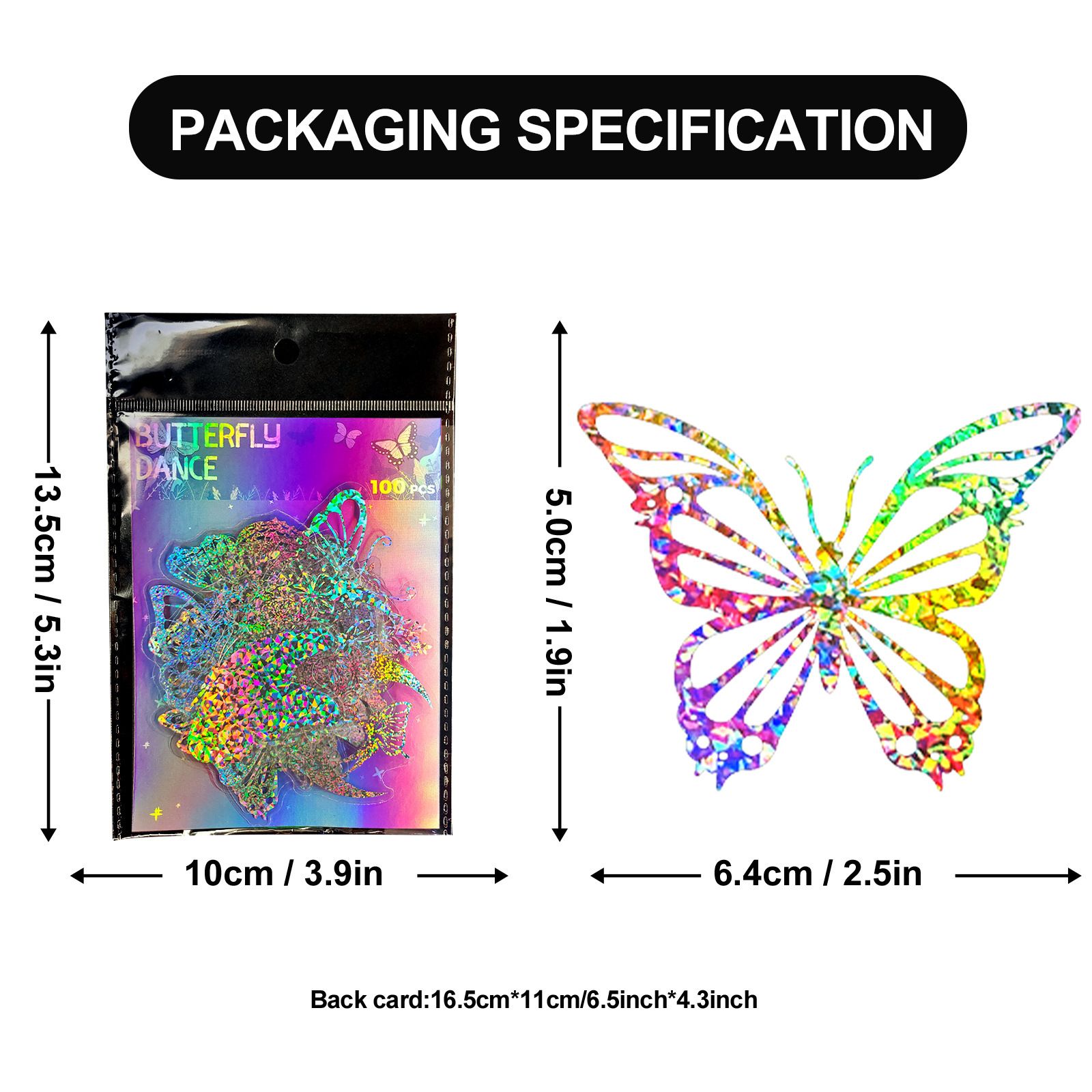 100Pcs Holographic Stickers, Waterproof Colorful Butterfly and Magic World Resin Transparent Decoration Waterproof Stickers for DIY Self-Adhesive Labels Scrapbook Journal Laptop Water Bottles Wall