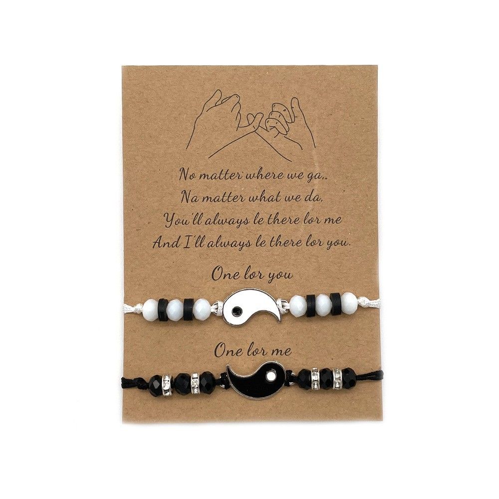 Matching Yin Yang Pendant Necklace Bracelet Set Couple Best Friend Necklace Adjustable Cord Dragon Unique TaiChi Fish  Pendant Necklace for BFF Boyfriend Girlfriend Birthday Gifts