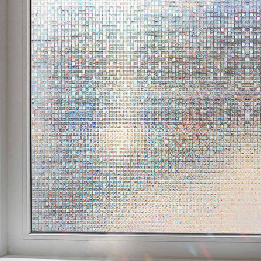 3D Window Film No Glue Privacy for Stained Glass Sticker Static Cling Heat Control Anti UV Non-Adhesive Decorative  Glass Window Film, Rainbow Window Privacy Film, Decorative Colorful Sun Blocking