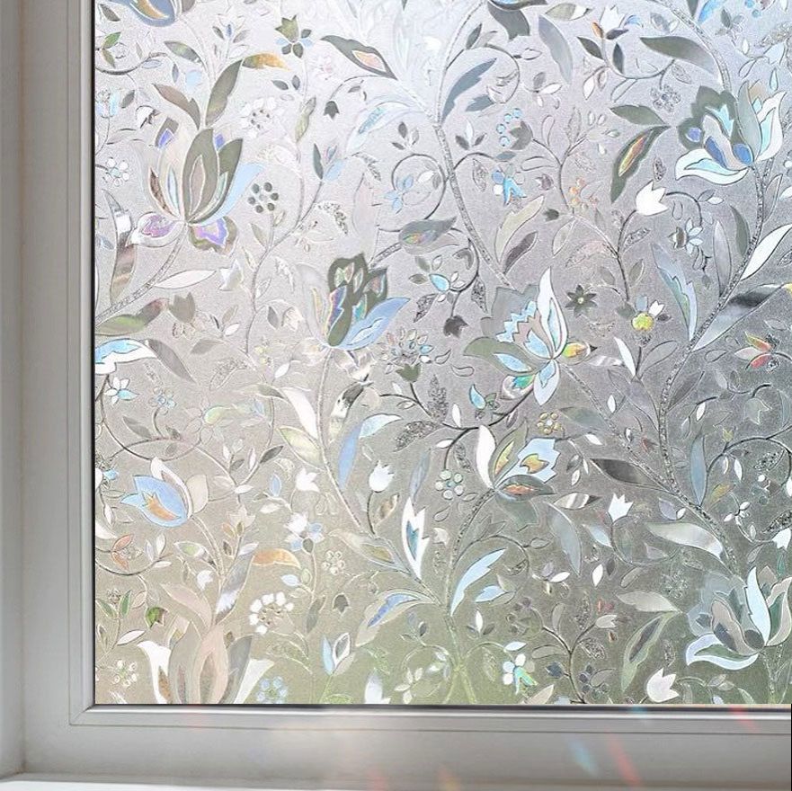 3D Window Film No Glue Privacy for Stained Glass Sticker Static Cling Heat Control Anti UV Non-Adhesive Decorative  Glass Window Film, Rainbow Window Privacy Film, Decorative Colorful Sun Blocking