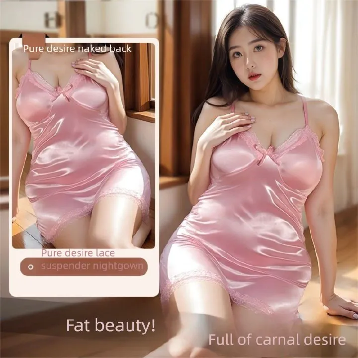Women Lingerie Plus Size Satin Lace Chemise Nightgown Sexy Full Slips babydoll Sleepwear silk teddy lingerie for women  Satin V Neck Soft Comfy Sleepwear