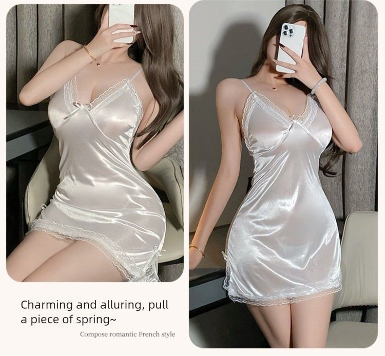Women Lingerie Plus Size Satin Lace Chemise Nightgown Sexy Full Slips babydoll Sleepwear silk teddy lingerie for women  Satin V Neck Soft Comfy Sleepwear