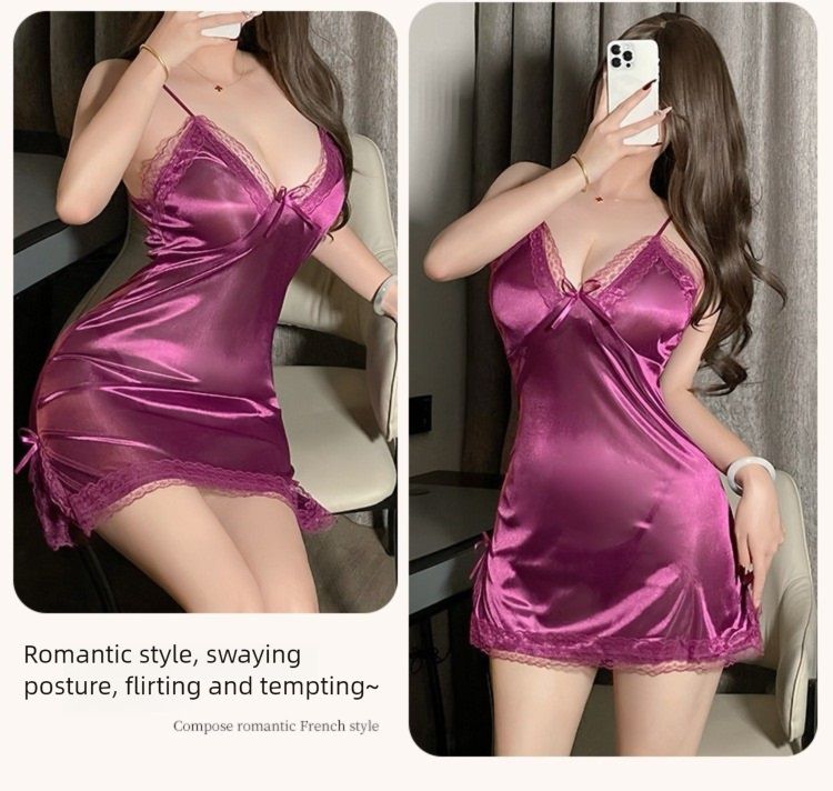 Women Lingerie Plus Size Satin Lace Chemise Nightgown Sexy Full Slips babydoll Sleepwear silk teddy lingerie for women  Satin V Neck Soft Comfy Sleepwear