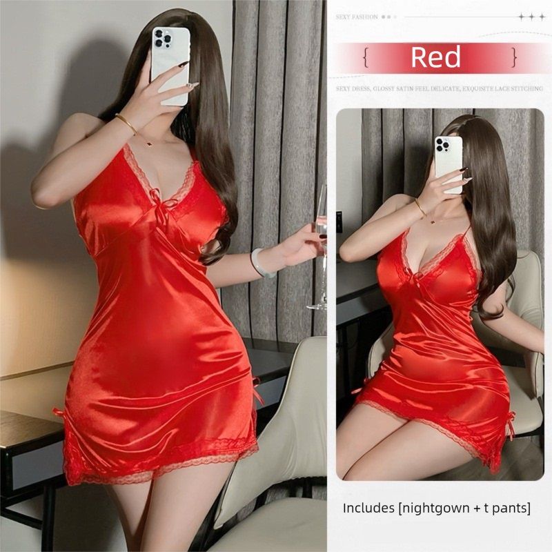 Women Lingerie Plus Size Satin Lace Chemise Nightgown Sexy Full Slips babydoll Sleepwear silk teddy lingerie for women  Satin V Neck Soft Comfy Sleepwear