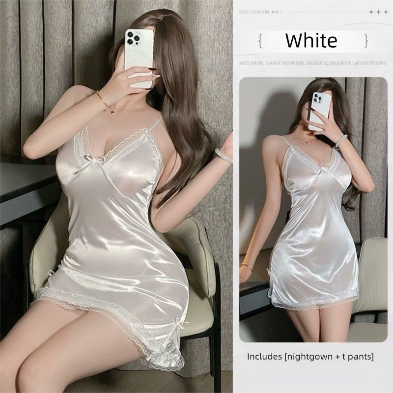 Women Lingerie Plus Size Satin Lace Chemise Nightgown Sexy Full Slips babydoll Sleepwear silk teddy lingerie for women  Satin V Neck Soft Comfy Sleepwear