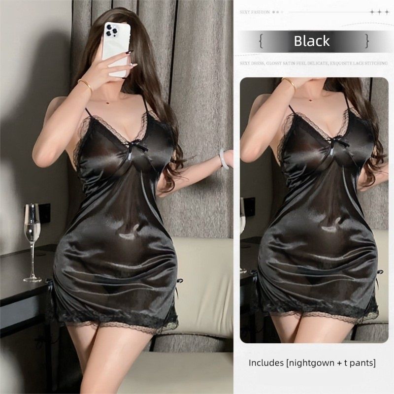 Women Lingerie Plus Size Satin Lace Chemise Nightgown Sexy Full Slips babydoll Sleepwear silk teddy lingerie for women  Satin V Neck Soft Comfy Sleepwear