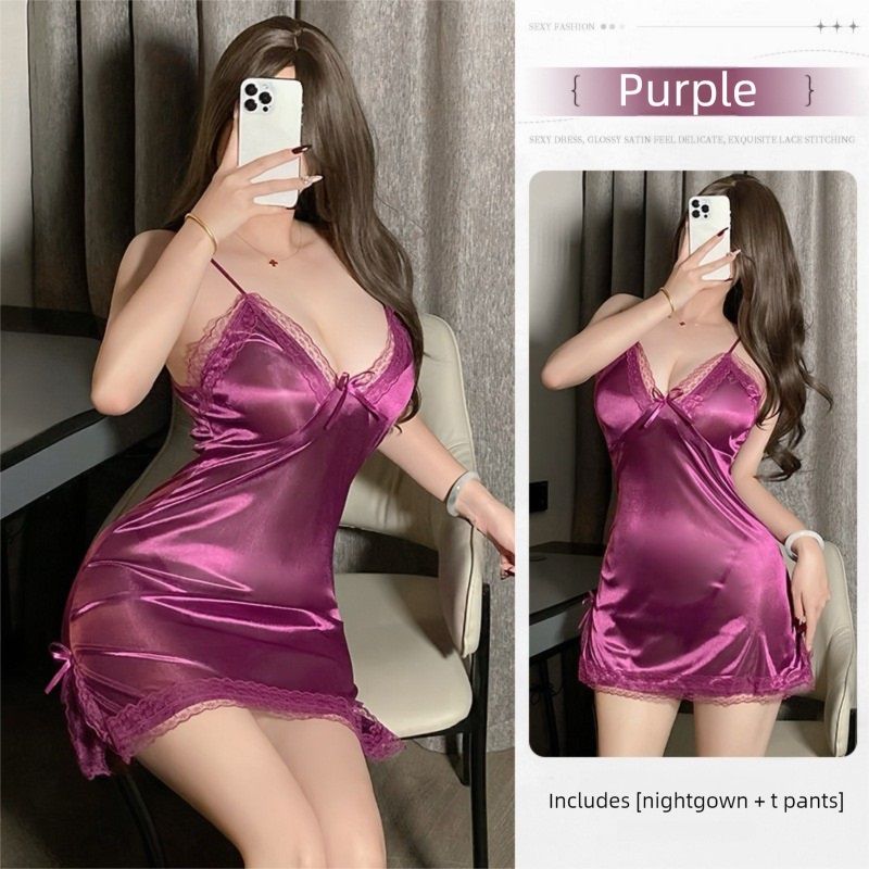Women Lingerie Plus Size Satin Lace Chemise Nightgown Sexy Full Slips babydoll Sleepwear silk teddy lingerie for women  Satin V Neck Soft Comfy Sleepwear