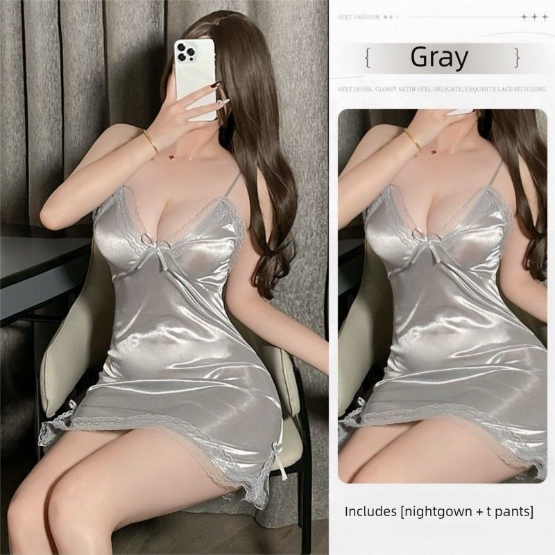 Women Lingerie Plus Size Satin Lace Chemise Nightgown Sexy Full Slips babydoll Sleepwear silk teddy lingerie for women  Satin V Neck Soft Comfy Sleepwear