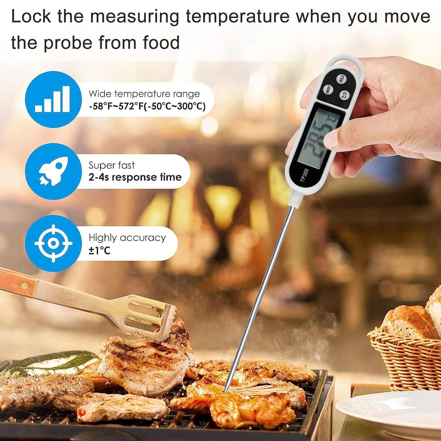 Digital Instant Read Meat Thermometer Kitchen Cooking Food Candy Thermometer for Milk Yogurt Oil Deep Fry BBQ Grill Smoker shower multipurpose Thermometer