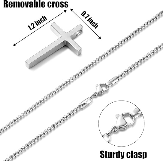 Cross Necklace for Men, Silver Black Gold Stainless Steel Plain Cross Pendant Necklace for Men Box Chain Silver Black Cross Chain Stainless Steel Pendant Jewelry Gifts Box Crucifix Necklace