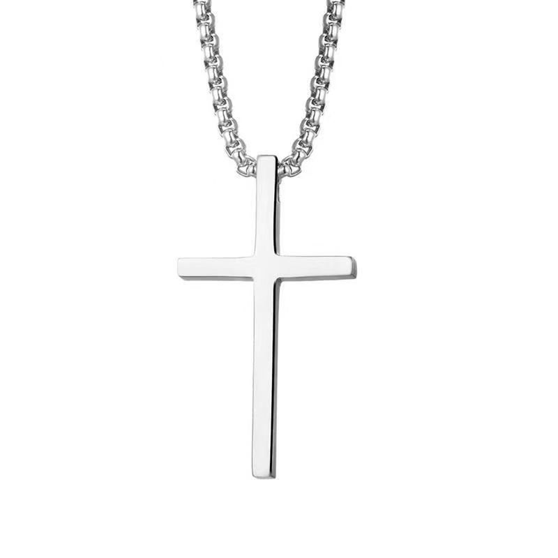 Cross Necklace for Men, Silver Black Gold Stainless Steel Plain Cross Pendant Necklace for Men Box Chain Silver Black Cross Chain Stainless Steel Pendant Jewelry Gifts Box Crucifix Necklace