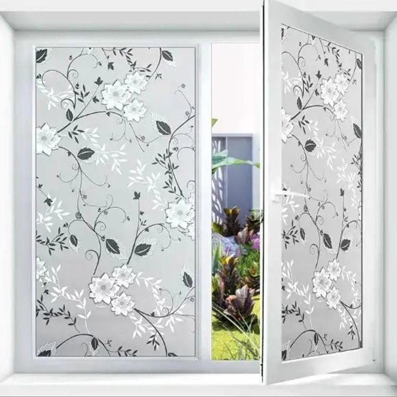 Decorative Window Film Etched Floral,Privacy Door Film,Static Cling Glass Film,No Glue Stained Glass Anti UV Window Paper Frosted Glass Film for Bathroom,Office,Meeting Room,Bedroom
