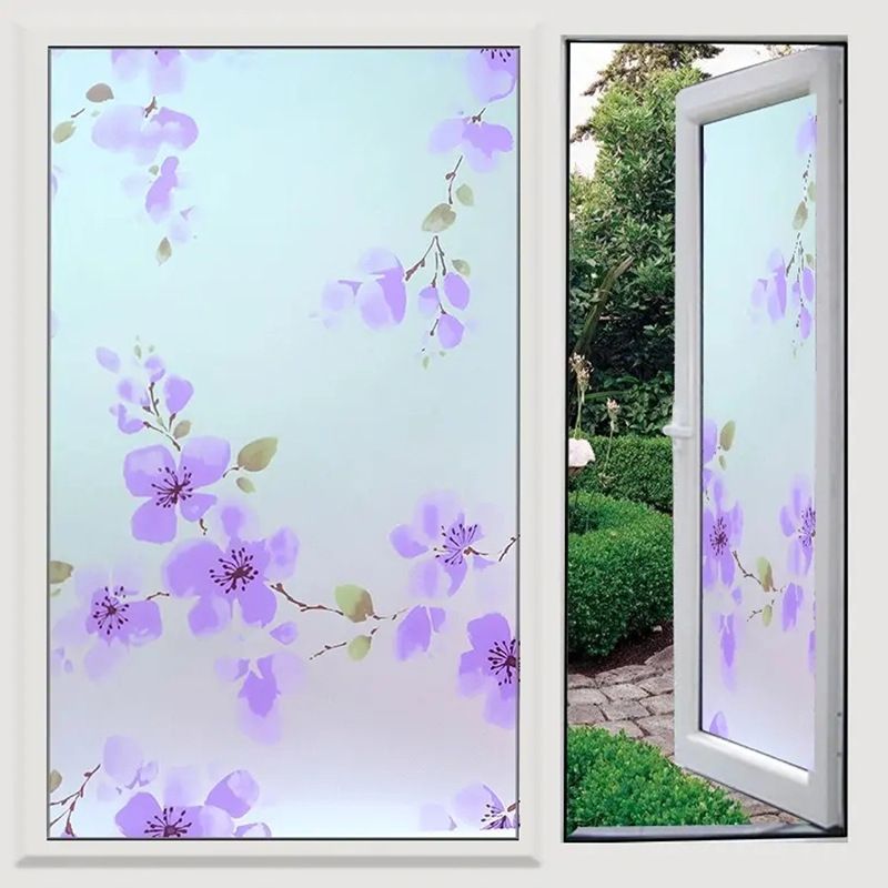Decorative Window Film Etched Floral,Privacy Door Film,Static Cling Glass Film,No Glue Stained Glass Anti UV Window Paper Frosted Glass Film for Bathroom,Office,Meeting Room,Bedroom