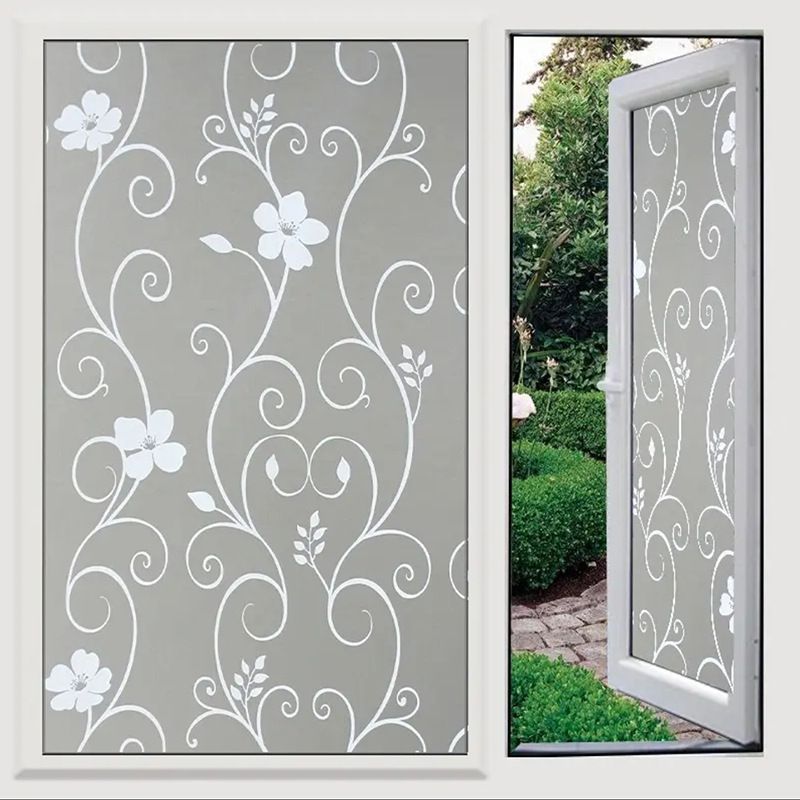 Decorative Window Film Etched Floral,Privacy Door Film,Static Cling Glass Film,No Glue Stained Glass Anti UV Window Paper Frosted Glass Film for Bathroom,Office,Meeting Room,Bedroom